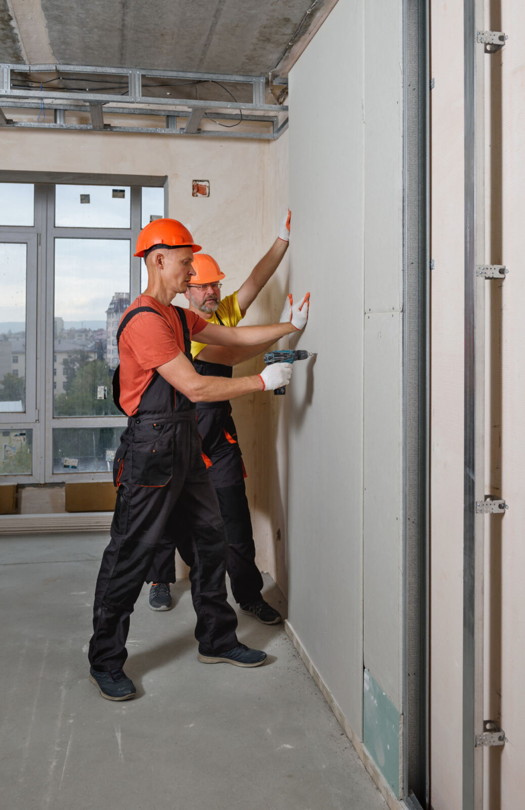 Drywall repair work on an interior wall